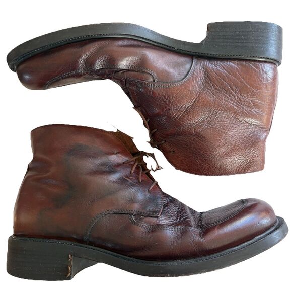 Vintage 90’s Chukka Boots Italian Leather BROWN EU Sz 44 ~ Made in Italy Lace Up main image 9